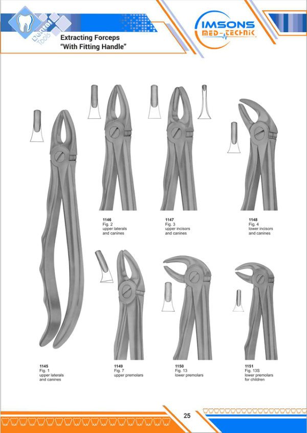 Tooth Extracting Forceps — Extracting Forceps With Fitting Handle, catalogue page 25