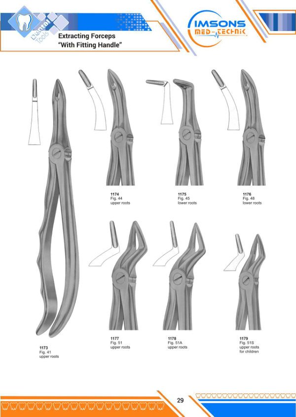 Tooth Extracting Forceps — Extracting Forceps With Fitting Handle, catalogue page 29