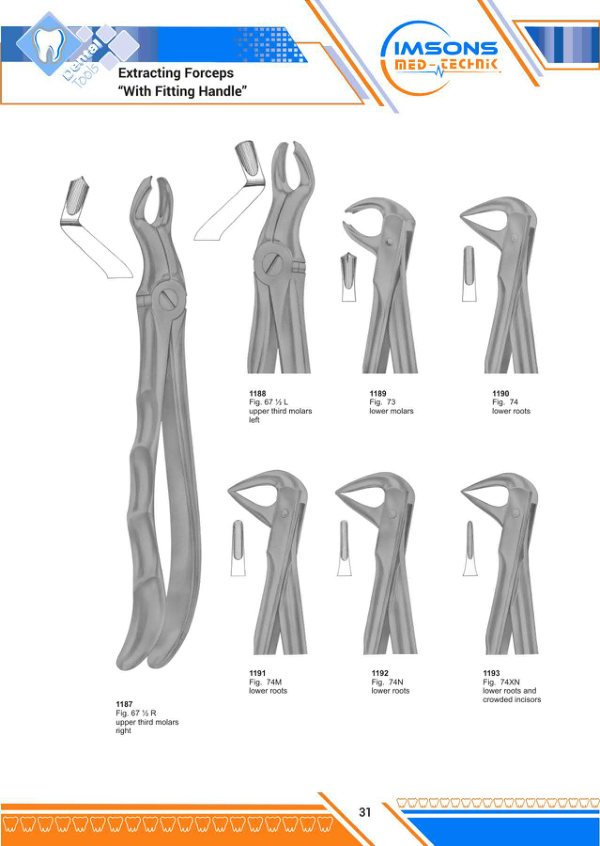 Tooth Extracting Forceps — Extracting Forceps With Fitting Handle, catalogue page 31