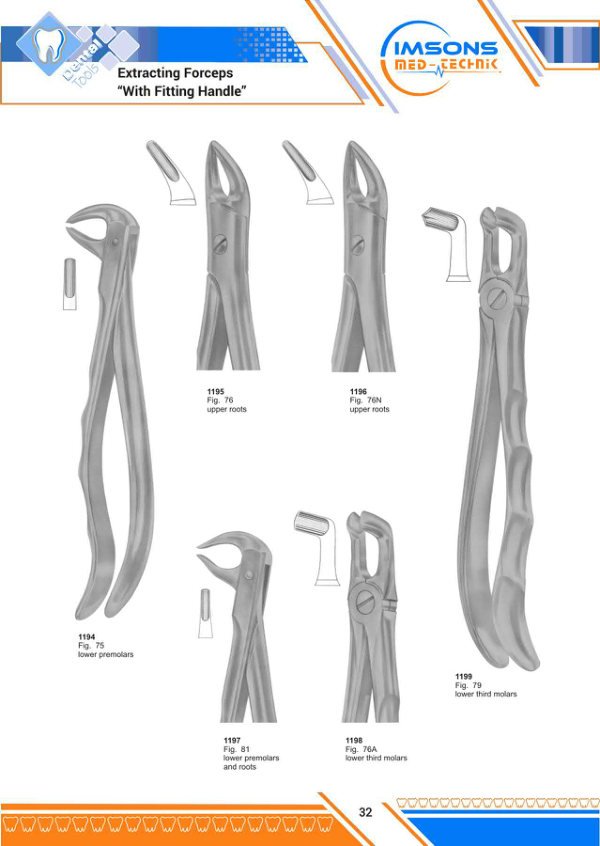Tooth Extracting Forceps — Extracting Forceps With Fitting Handle, catalogue page 32
