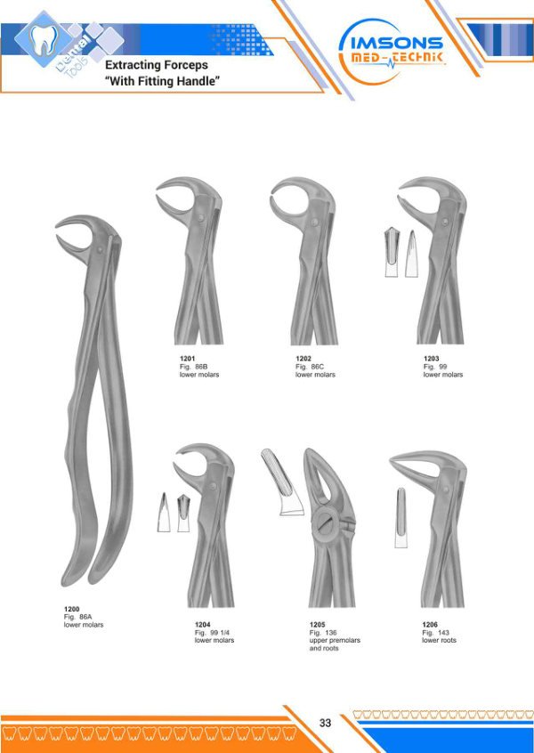 Tooth Extracting Forceps — Extracting Forceps With Fitting Handle, catalogue page 33