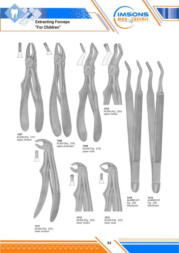 Tooth Extracting Forceps — Extracting Forceps For Children, catalogue page 34