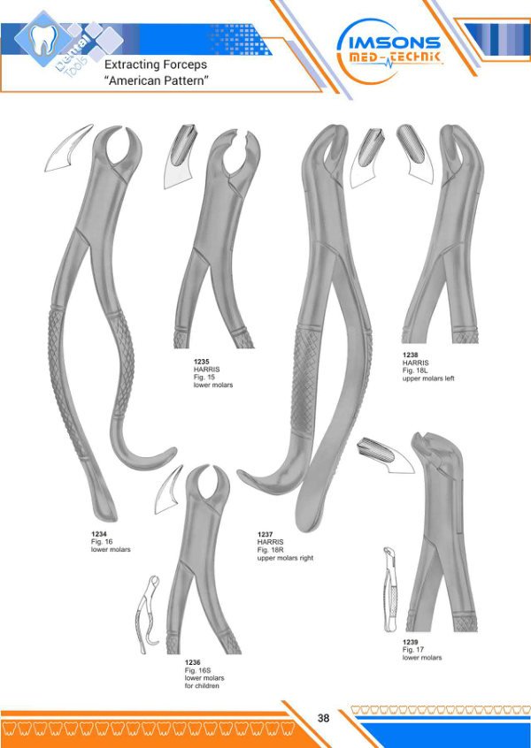 Tooth Extracting Forceps — Extracting Forceps American Pattern, catalogue page 38