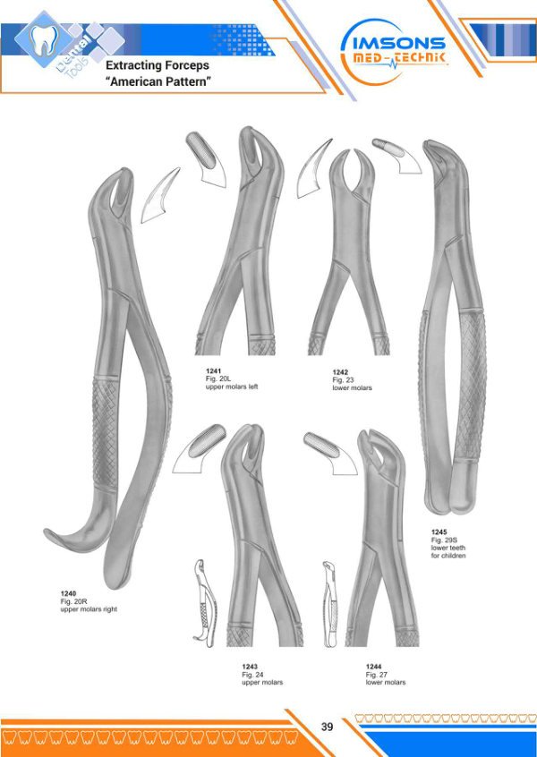 Tooth Extracting Forceps — Extracting Forceps American Pattern, catalogue page 39