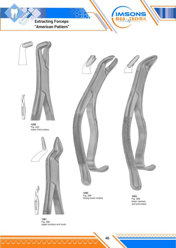 Tooth Extracting Forceps — Extracting Forceps American Pattern, catalogue page 46