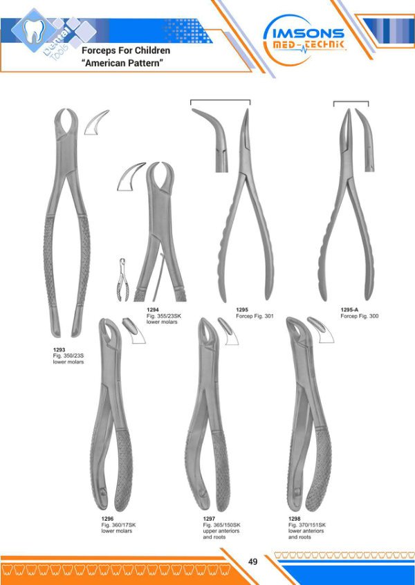Tooth Extracting Forceps — Forceps For Children American Pattern, catalogue page 49