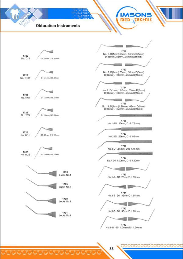 Endodontic Instruments — Obturation Instruments, catalogue page 88