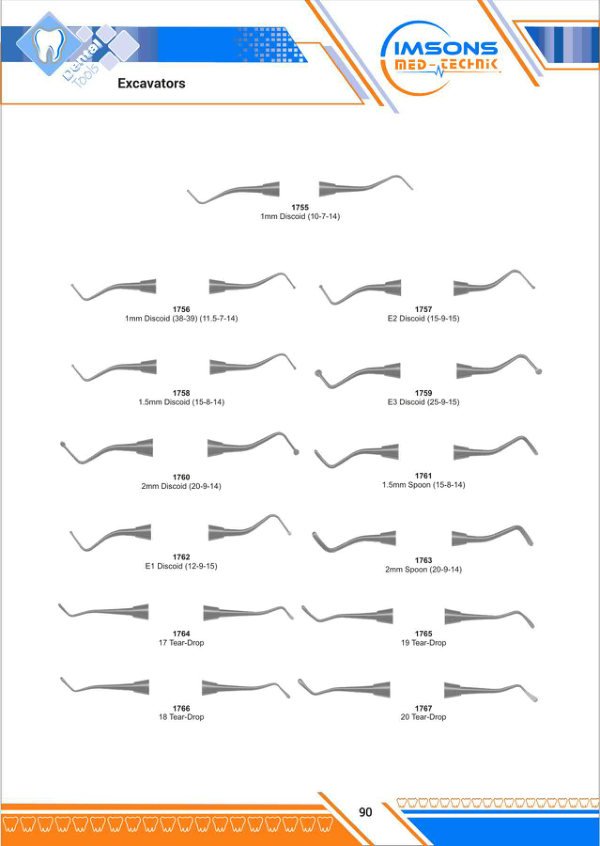 Endodontic Instruments — Excavators, catalogue page 90
