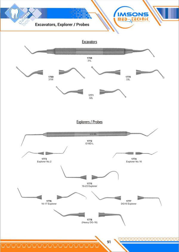 Endodontic Instruments — Excavators, Explorer/Probes, catalogue page 91