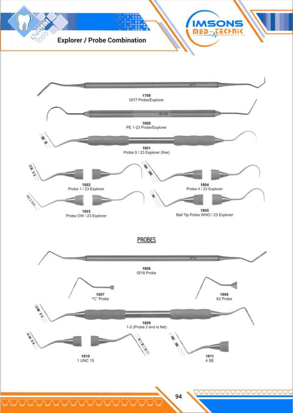 Endodontic Instruments — Explorer/Probe Combination, catalogue page 94