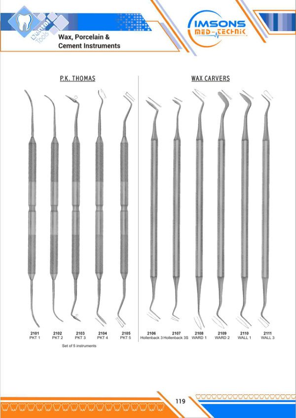 Wax, Porcelain & Cement Instruments — Wax Porcelain & Cement Instruments, catalogue page 119