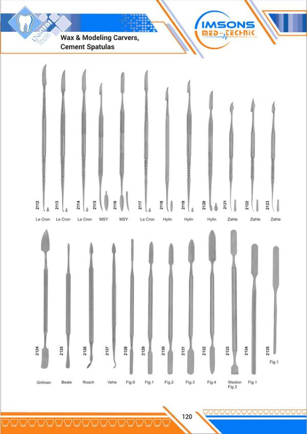 Wax, Porcelain & Cement Instruments — Wax & Modeling Carvers, Cement Spatulas, catalogue page 120
