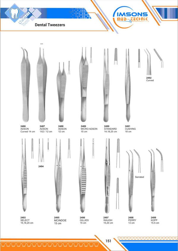 Syringes, Tweezers & Lab Instruments — Dental Tweezers, catalogue page 151