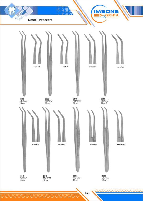 Syringes, Tweezers & Lab Instruments — Dental Tweezers, catalogue page 153