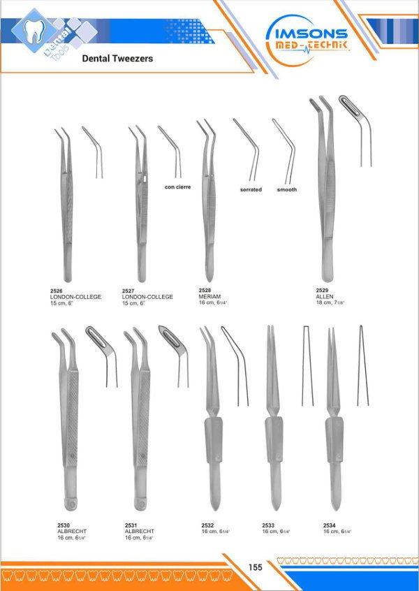 Syringes, Tweezers & Lab Instruments — Dental Tweezers, catalogue page 155