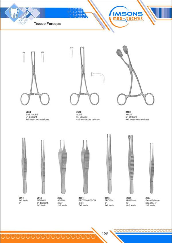 Dental Forceps & Towel Clamps — Tissue Forceps, catalogue page 158