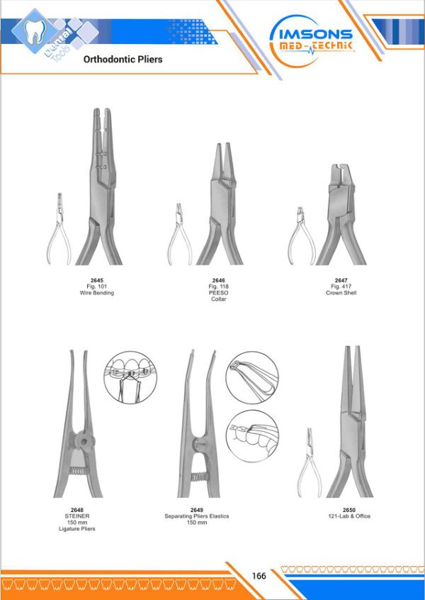 Orthodontic Pliers & Cutters — Orthodontic Pliers, catalogue page 166