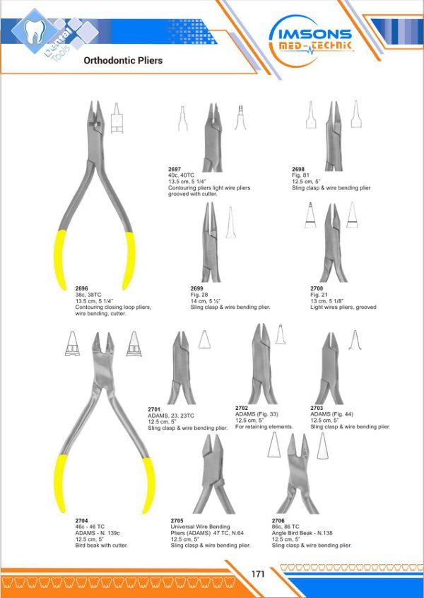 Orthodontic Pliers & Cutters — Orthodontic Pliers, catalogue page 171