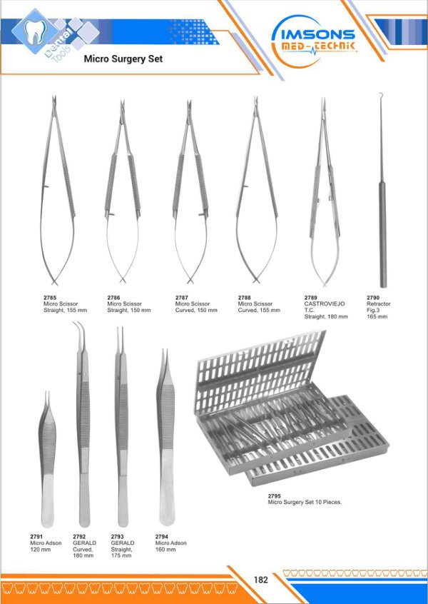 Needle Holders & Scissors — Micro Surgery Set, catalogue page 182