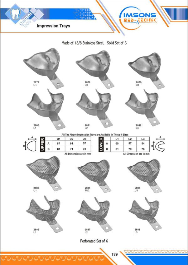 Impression Trays — Impression Trays, catalogue page 189
