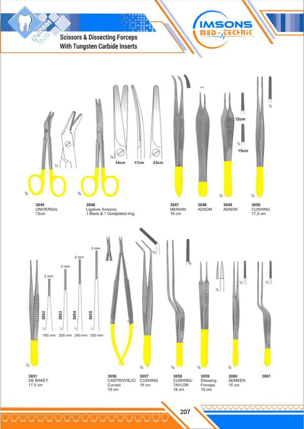 TC Insert Instruments — Scissors & Dissecting Forceps With Tungsten Carbide Inserts, catalogue page 207