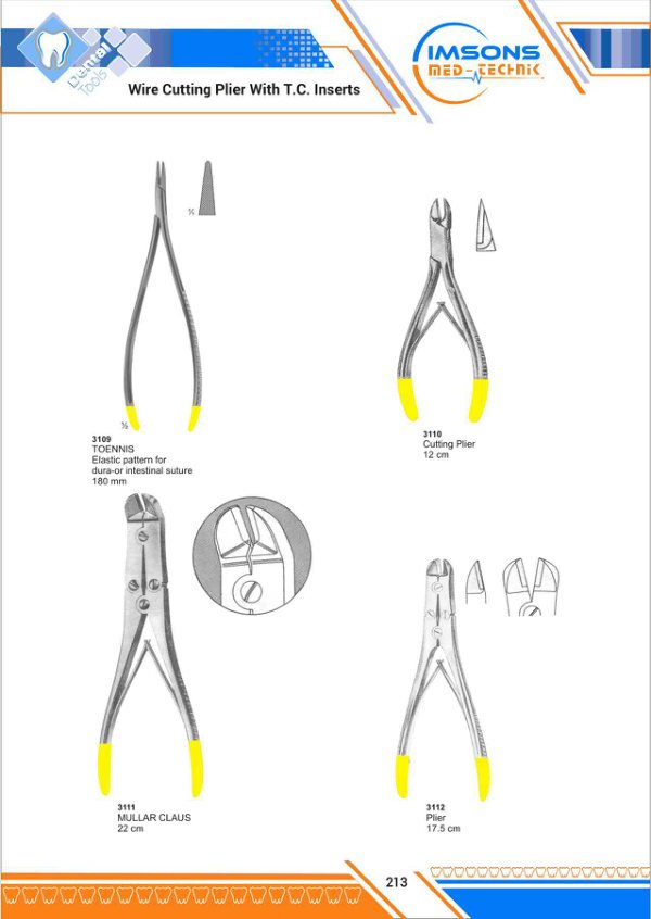 TC Insert Instruments — Wire Cutting Plier With T.C. Inserts, catalogue page 213