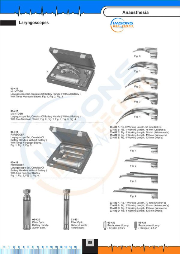 Anaesthesia — Laryngoscopes, catalogue page 9