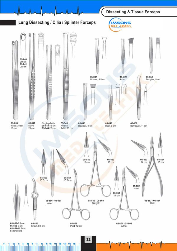 Dissecting and Tissue Forceps — Lung Dissecting/Cilia/Splinter Forceps, catalogue page 22