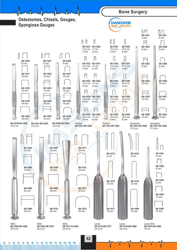 Bone Surgery — Osteotomes, Chisels, Gouges, Spongiosa Gouges, catalogue page 42