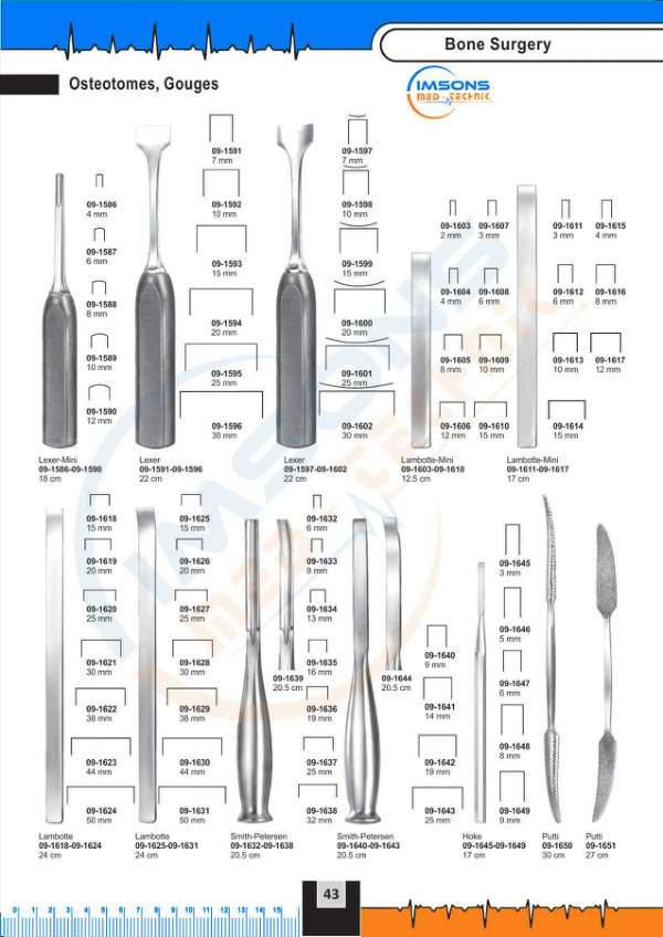 Bone Surgery — Osteotomes, Gouges, catalogue page 43