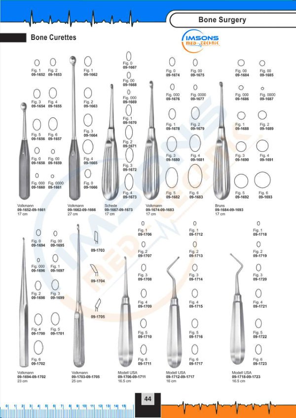 Bone Surgery — Bone Curettes, catalogue page 44