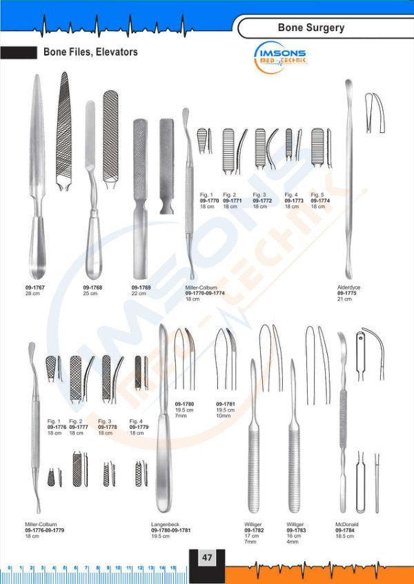 Bone Surgery — Bone Files, Elevators, catalogue page 47