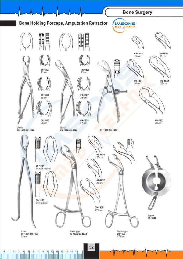 Bone Surgery — Bone Holding Forceps, Amputation Retractor, catalogue page 52