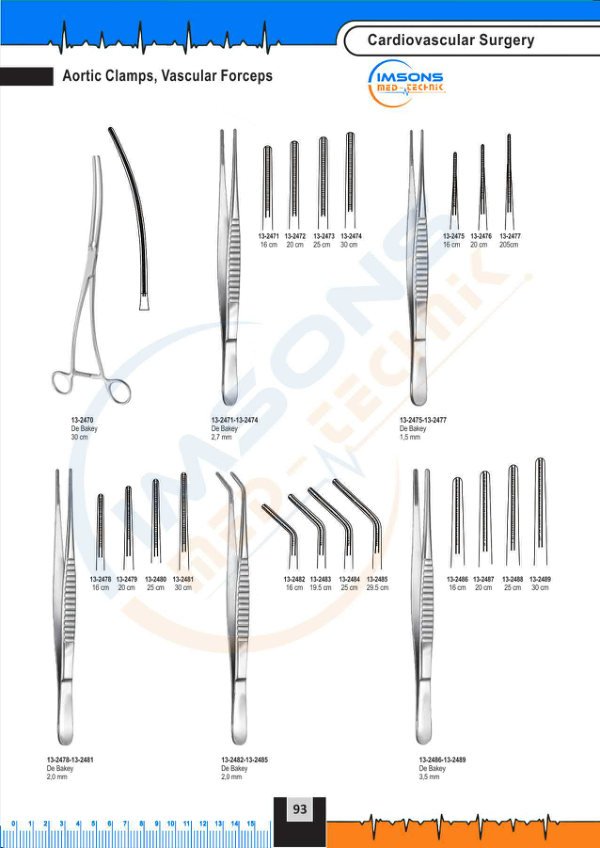 Cardiovascular — Aortic lamps, Vascular Forceps, catalogue page 93