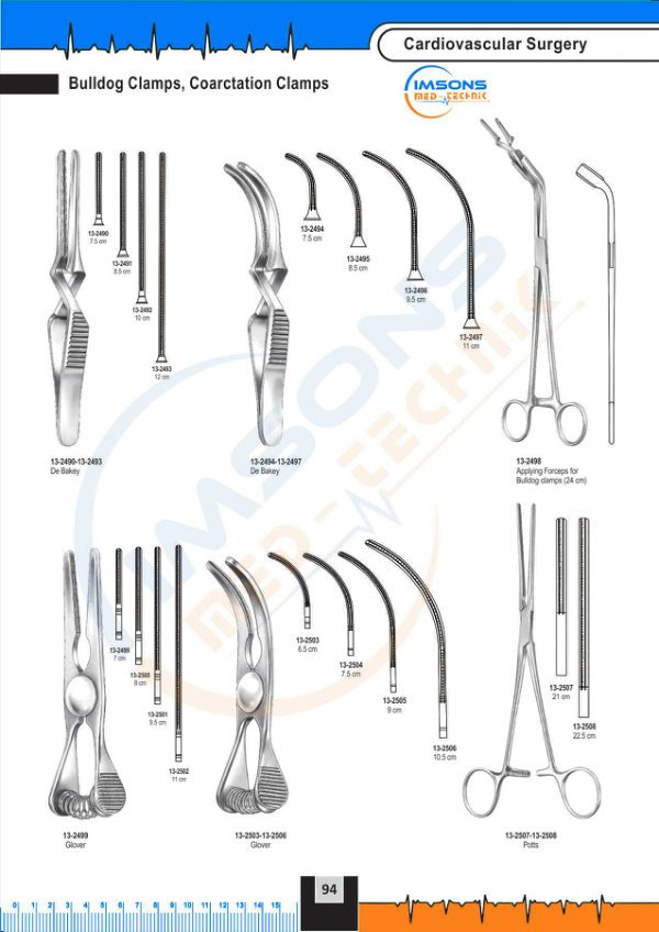 Cardiovascular — Bulldog Clamps, Coarctation Clamps, catalogue page 94