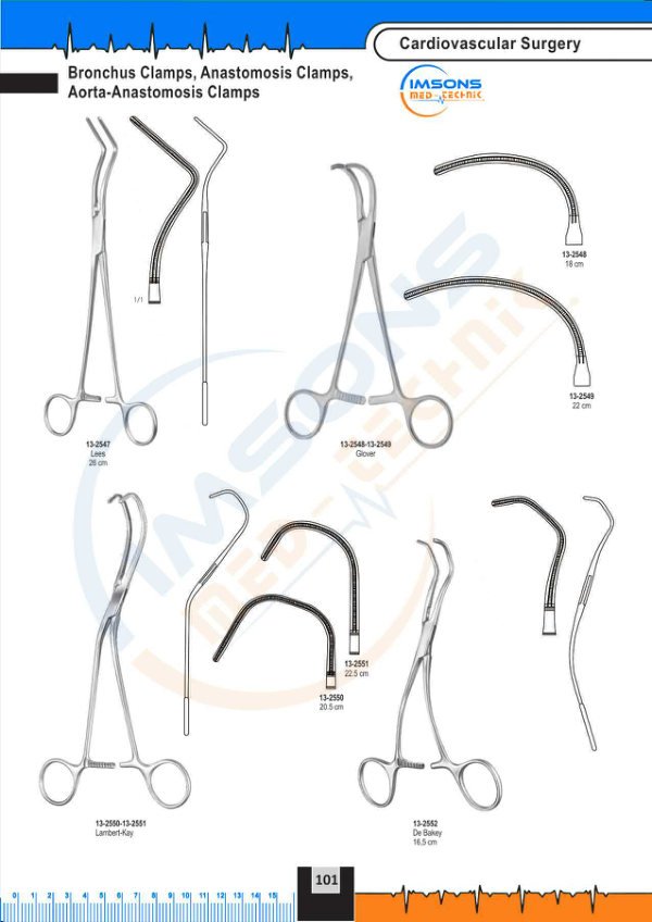 Cardiovascular — Bronchus Clamps, Anastomosis Clamps, Aorta-Anastomosis Clamps, catalogue page 101