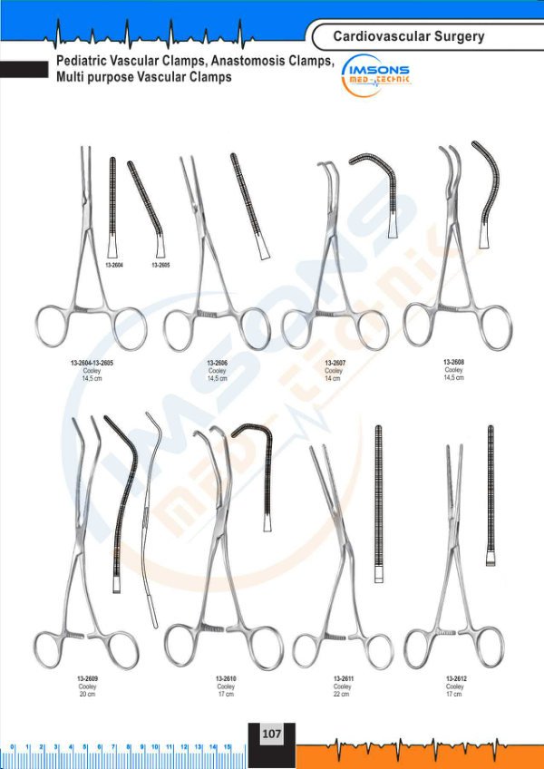 Cardiovascular — Pediatric Vascular Clamps, Anastomosis Clamp Multi purpose Vascular Clamps, catalogue page 107