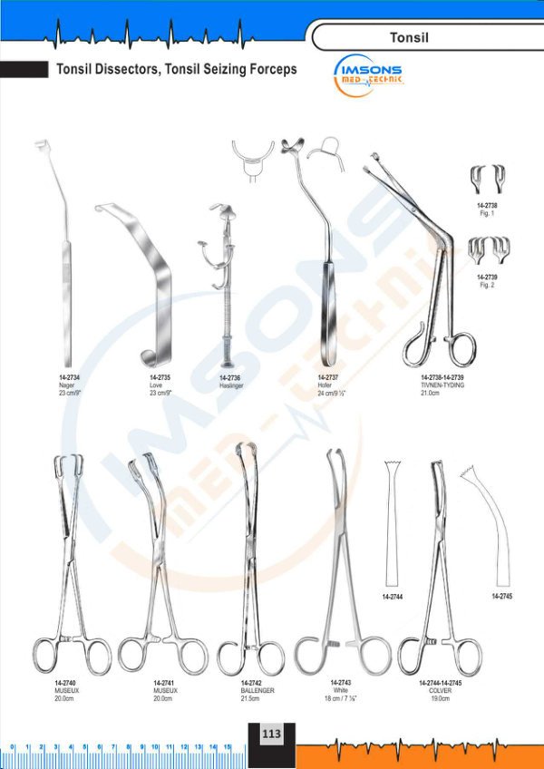 Tonsil — Tonsil Dissectors, Tonsil Seizing Forceps, catalogue page 113