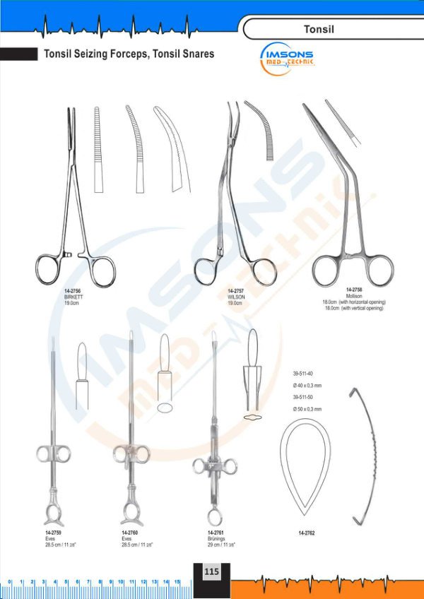 Tonsil — Tonsil Seizing Forceps, Tonsil Snares, catalogue page 115