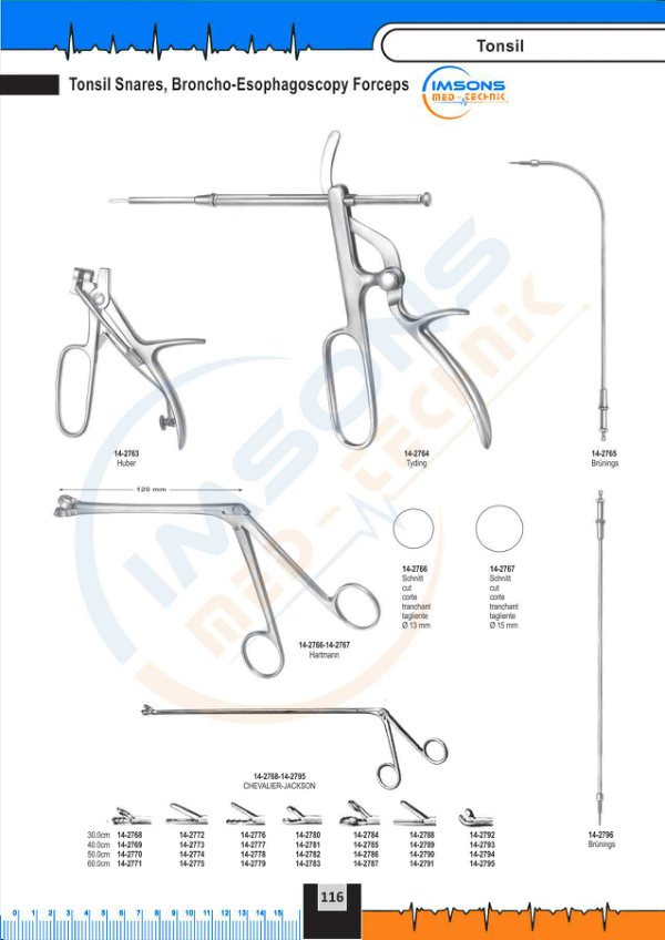 Tonsil — Tonsil Snares, Broncho-Esophagoscopy Forcep, catalogue page 116