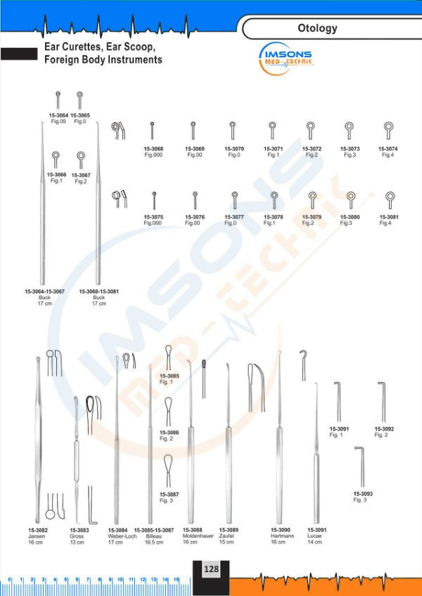 Otology — Ear Curettes, Ear S Scoop, Foreign E Body Instruments, catalogue page 128