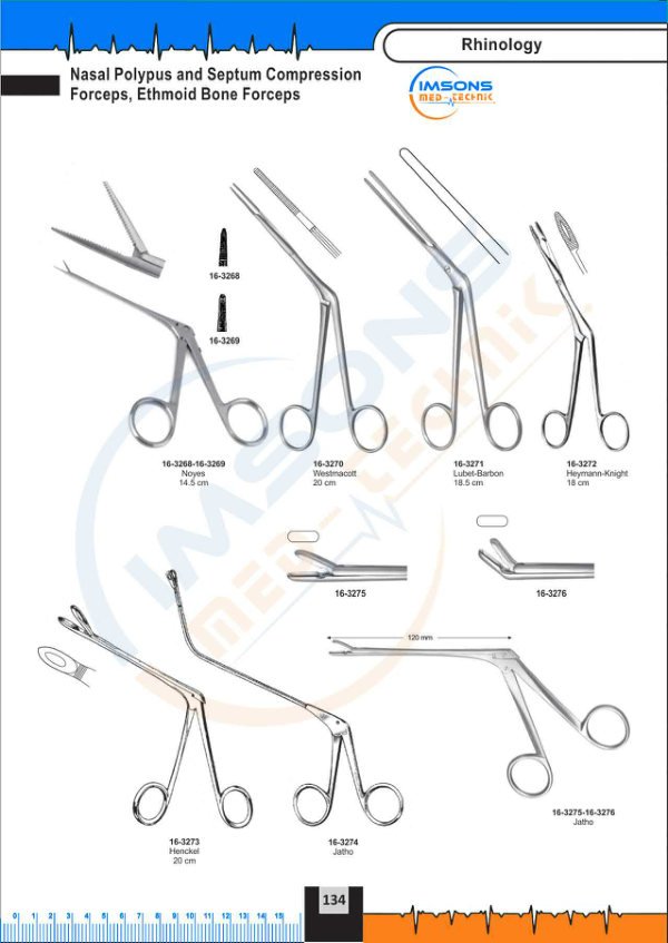 Rhinology — Nasal Polypus and Septum Compression Forceps, Ethmoid Bone F Forceps, catalogue page 134
