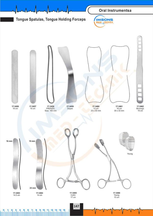 Oral Instruments — Tongue Spatulas, Tongue Holding Forceps, catalogue page 147