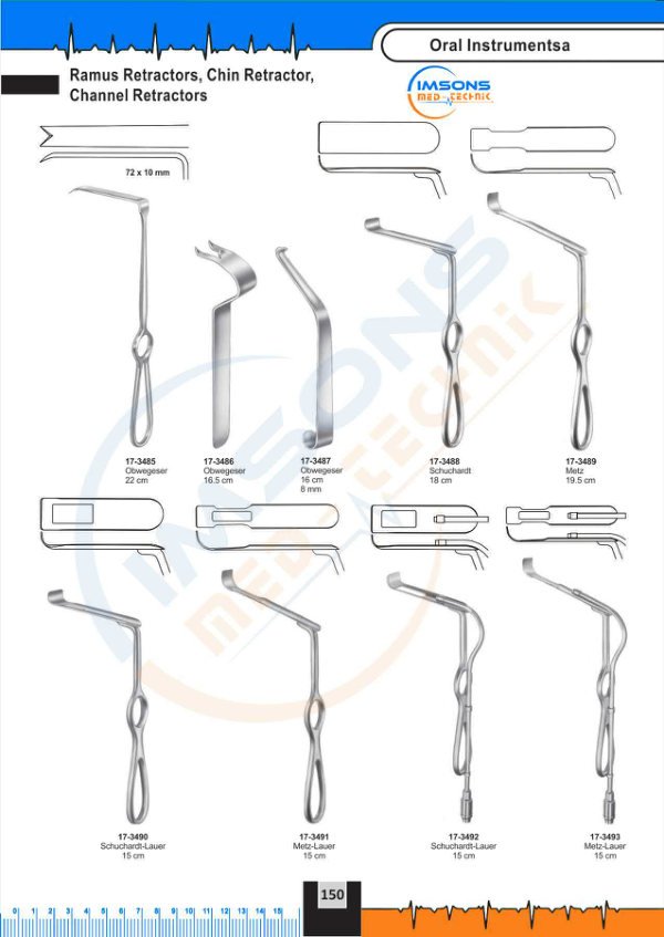 Oral Instruments — Ramus Retractors, ( Chin Retractor, Channel Retractors, catalogue page 150