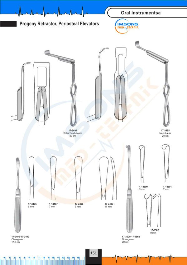 Oral Instruments — Progeny Retractor, Periosteal Elevators, catalogue page 151