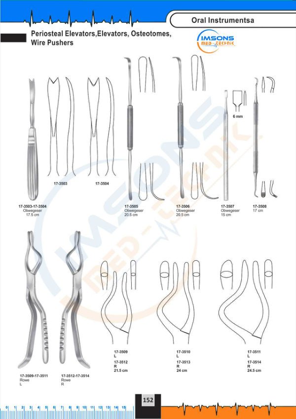 Oral Instruments — Periosteal Elevators, Elevators, Osteotomes Wire Pushers, catalogue page 152