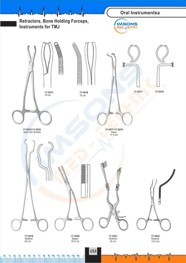 Oral Instruments — Retractors, Bone Holding Forceps, Instruments for T TMJ, catalogue page 153