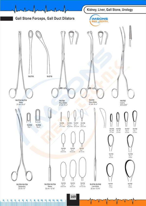 Kidney, Liver, Gall Stone, Urology — Gall Stone Forceps, Gall Duct Dilators, catalogue page 169