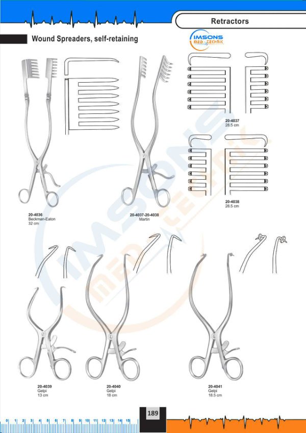 Retractors — Wound Spreaders, self-retaining, catalogue page 189