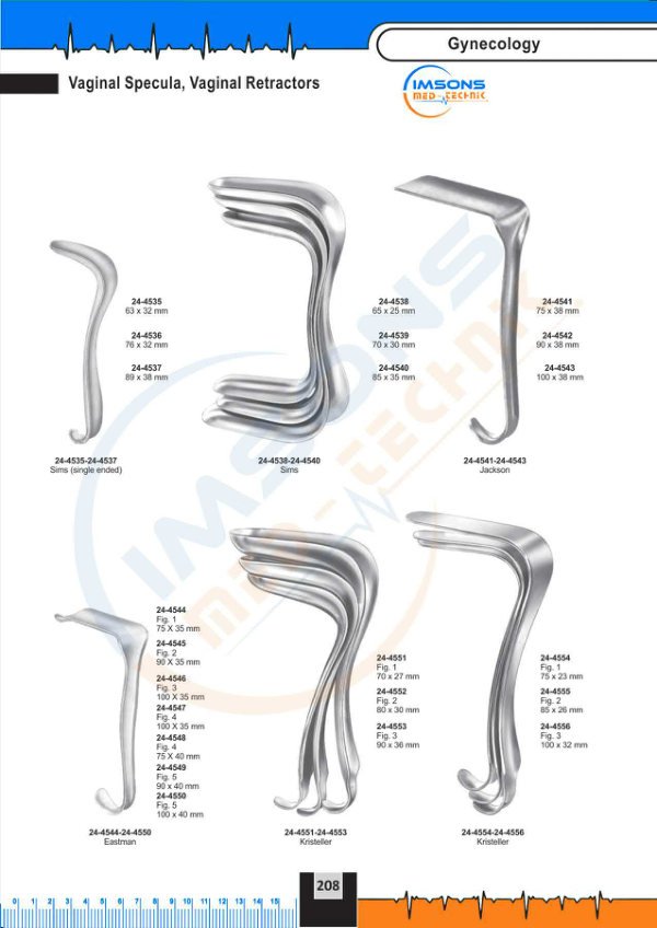 Gynaecology — Vaginal pecula, Vaginal Retractors, catalogue page 208